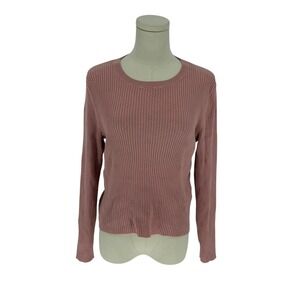 H&M Divided Ribbed Knit Sweater Pink Pointelle Textured Pullover Large